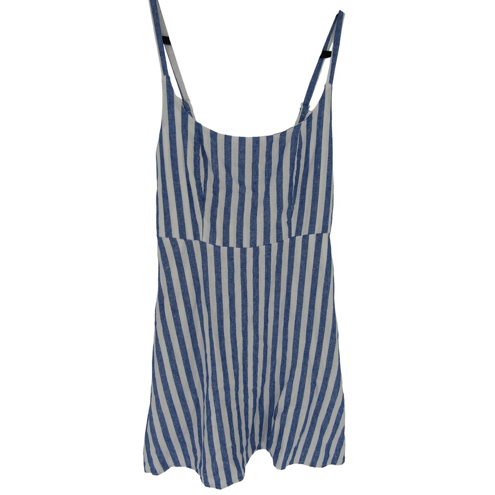 Old Navy Mini Dress Womens Small Blue White Excellent Linen Blend Striped Pocket